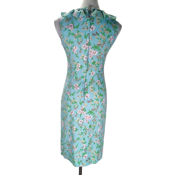 Vintage 60s Blue Dress Size S/M Flower Power Sheath Matching Sheer Jacket - Picture 5 of 16